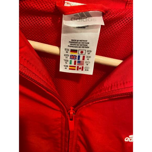 Adidas Windbreaker Men’s M Red White Full Zip Hooded Jacket, Adjustable - Picture 3 of 4